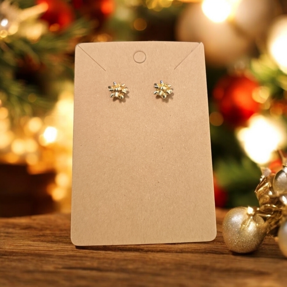 Mini Gold Plated Ribbon Festive Holiday Stud Earrings